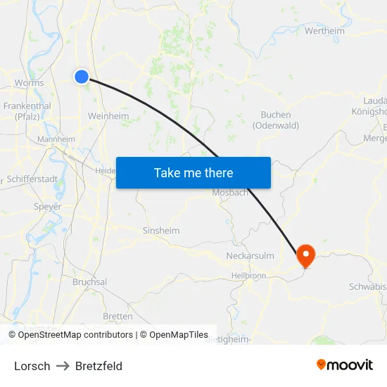 Lorsch to Bretzfeld map