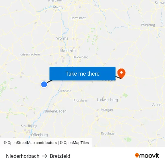 Niederhorbach to Bretzfeld map