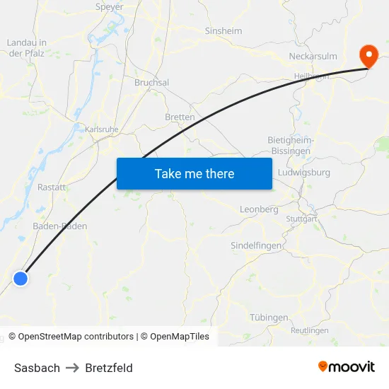 Sasbach to Bretzfeld map