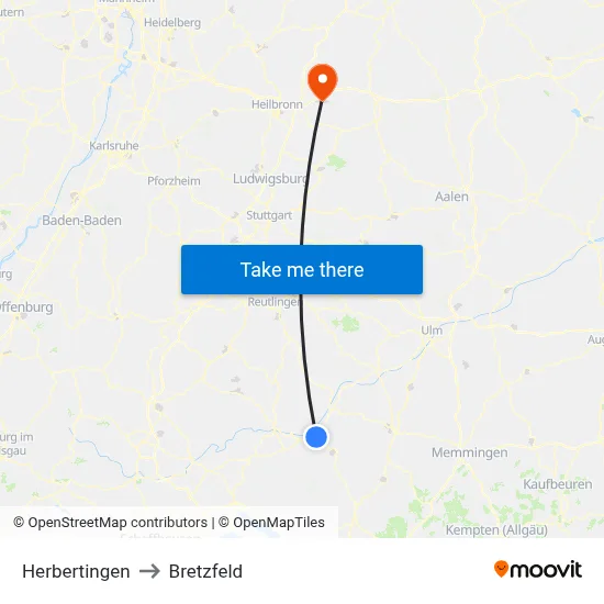 Herbertingen to Bretzfeld map