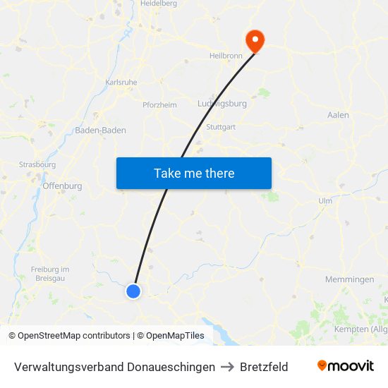 Verwaltungsverband Donaueschingen to Bretzfeld map