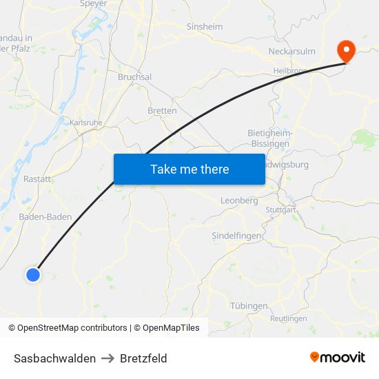 Sasbachwalden to Bretzfeld map