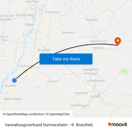 Verwaltungsverband Durmersheim to Bretzfeld map