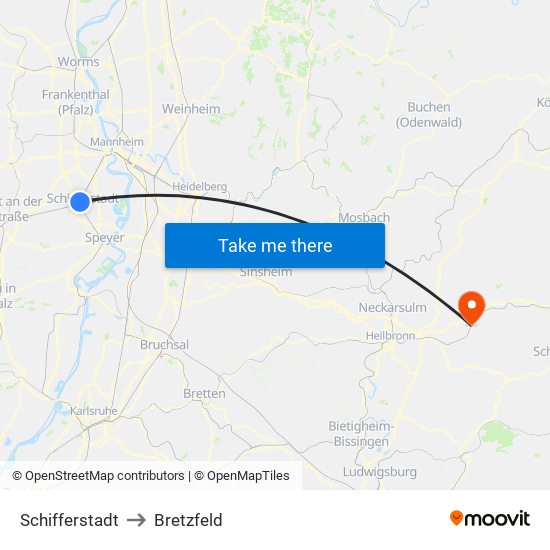 Schifferstadt to Bretzfeld map