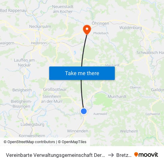 Vereinbarte Verwaltungsgemeinschaft Der Stadt Backnang to Bretzfeld map