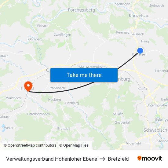 Verwaltungsverband Hohenloher Ebene to Bretzfeld map