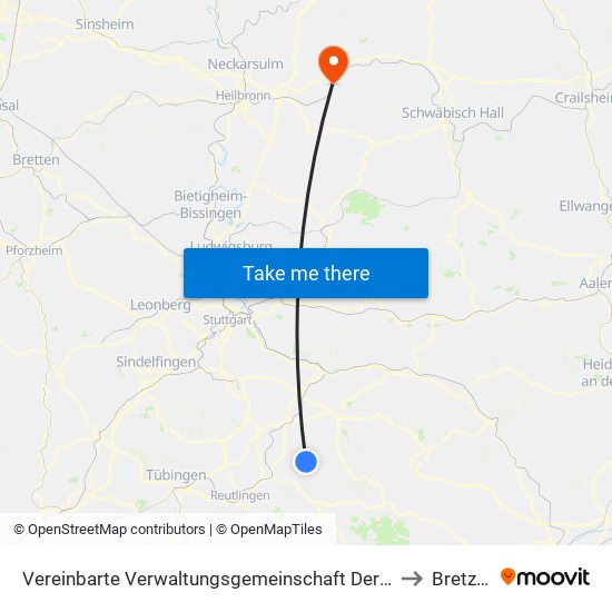 Vereinbarte Verwaltungsgemeinschaft Der Stadt Neuffen to Bretzfeld map