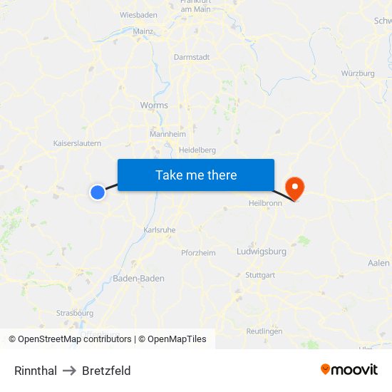 Rinnthal to Bretzfeld map