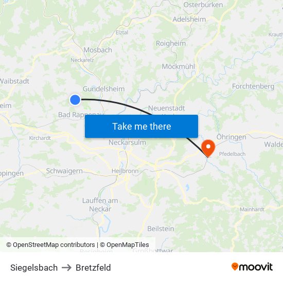Siegelsbach to Bretzfeld map