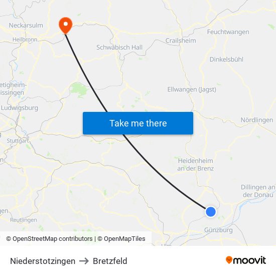 Niederstotzingen to Bretzfeld map