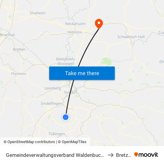 Gemeindeverwaltungsverband Waldenbuch/Steinenbronn to Bretzfeld map