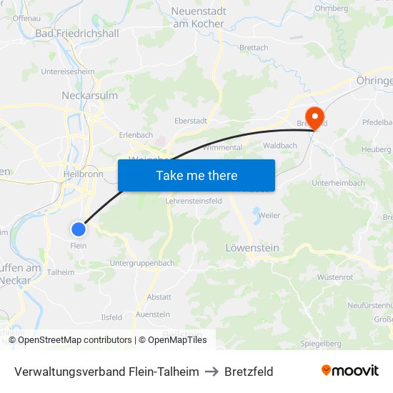 Verwaltungsverband Flein-Talheim to Bretzfeld map