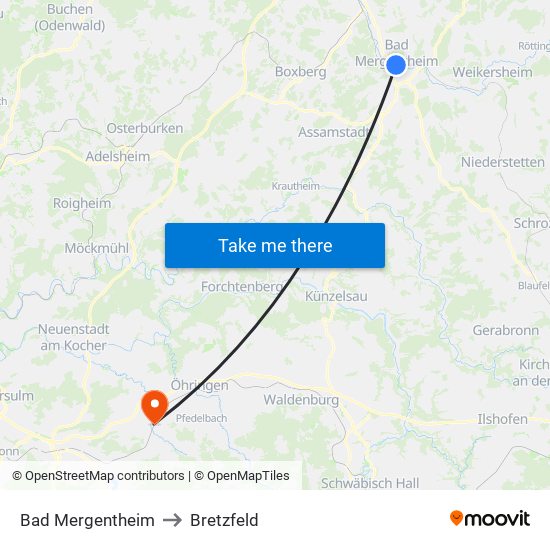 Bad Mergentheim to Bretzfeld map