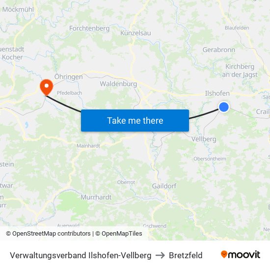 Verwaltungsverband Ilshofen-Vellberg to Bretzfeld map