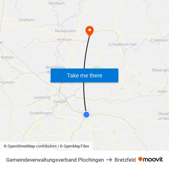 Gemeindeverwaltungsverband Plochingen to Bretzfeld map