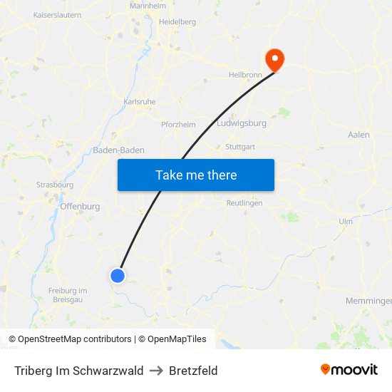 Triberg Im Schwarzwald to Bretzfeld map