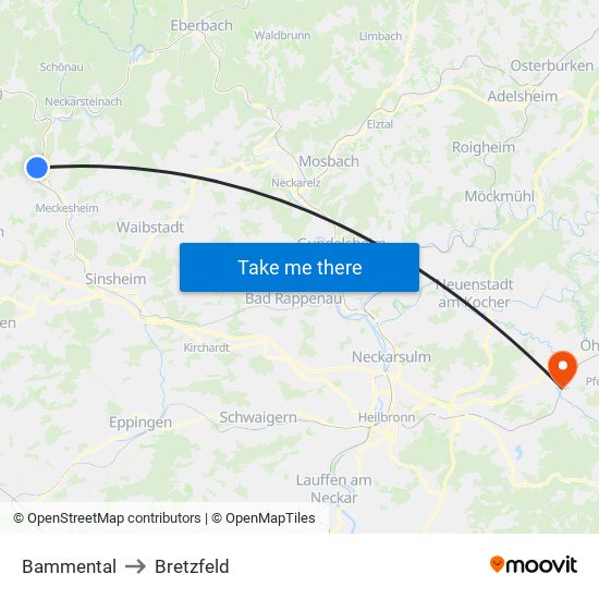 Bammental to Bretzfeld map
