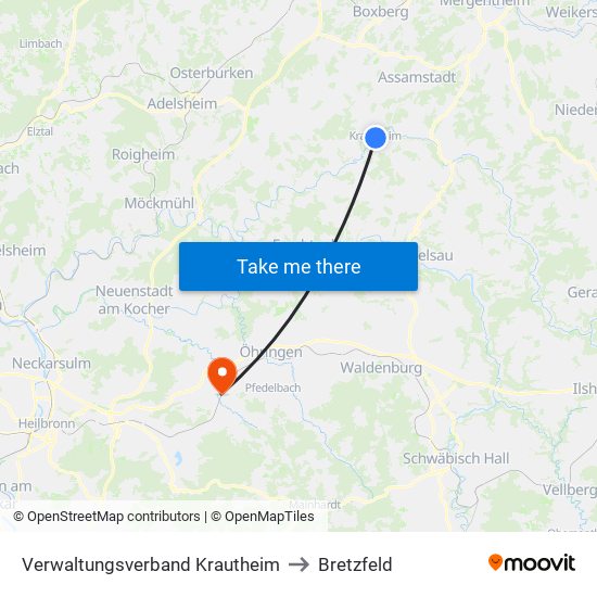 Verwaltungsverband Krautheim to Bretzfeld map