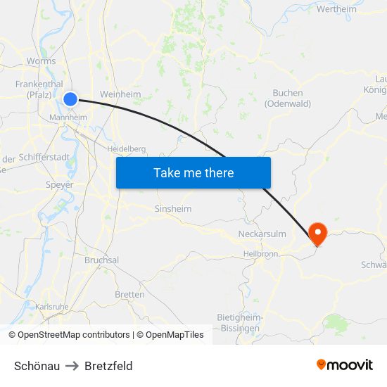 Schönau to Bretzfeld map