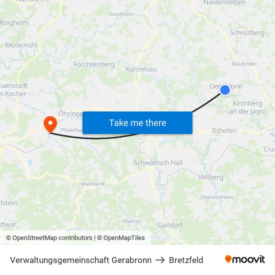 Verwaltungsgemeinschaft Gerabronn to Bretzfeld map
