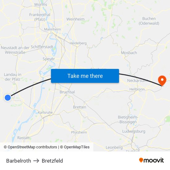 Barbelroth to Bretzfeld map