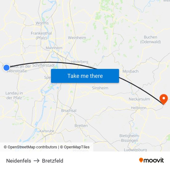 Neidenfels to Bretzfeld map