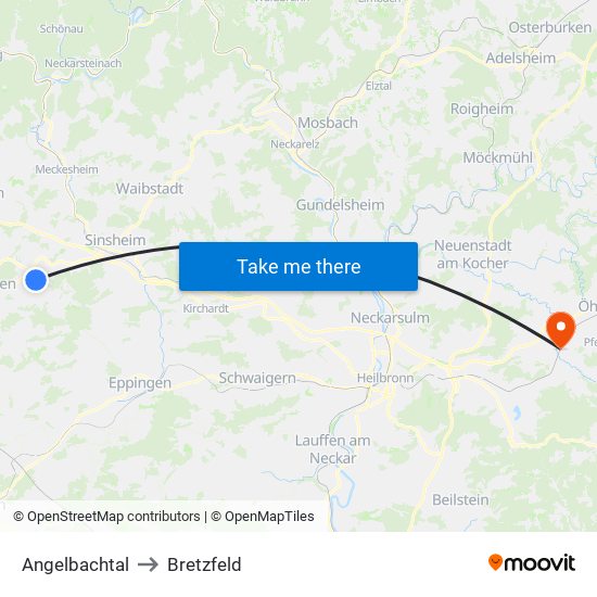 Angelbachtal to Bretzfeld map