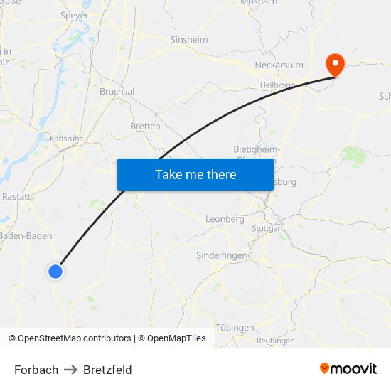 Forbach to Bretzfeld map