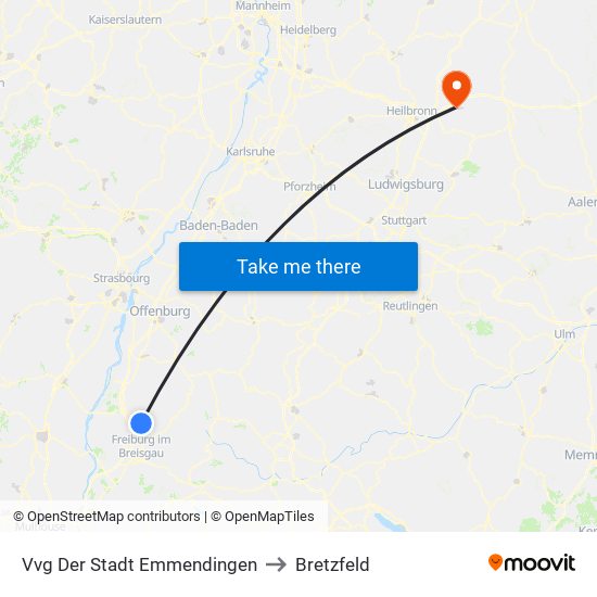 Vvg Der Stadt Emmendingen to Bretzfeld map