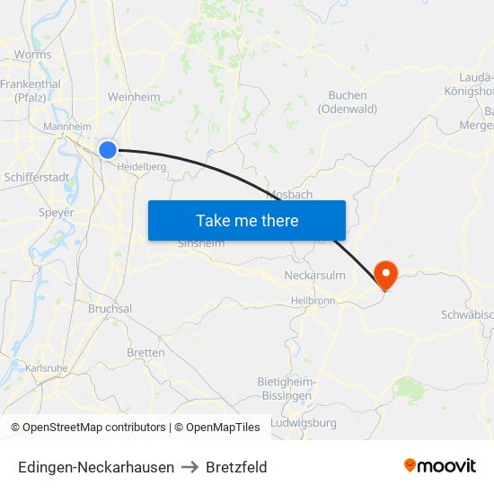 Edingen-Neckarhausen to Bretzfeld map