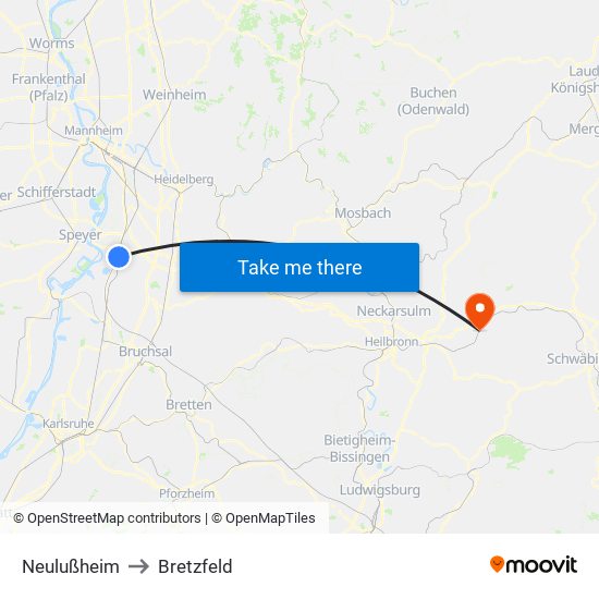 Neulußheim to Bretzfeld map