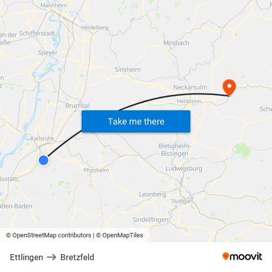 Ettlingen to Bretzfeld map