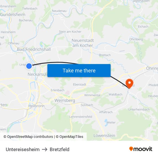 Untereisesheim to Bretzfeld map