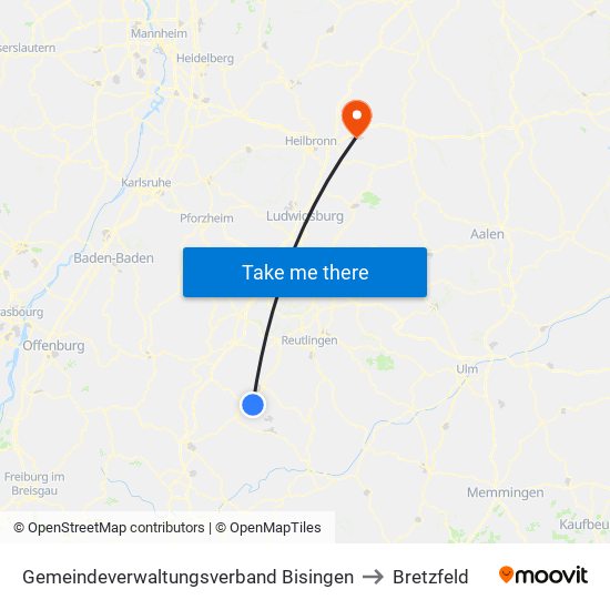 Gemeindeverwaltungsverband Bisingen to Bretzfeld map