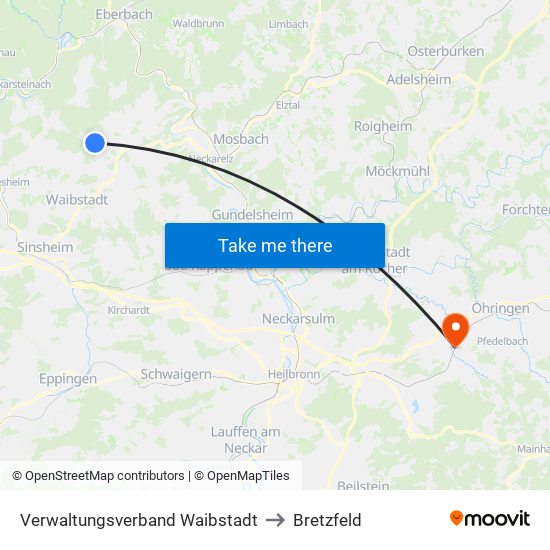 Verwaltungsverband Waibstadt to Bretzfeld map