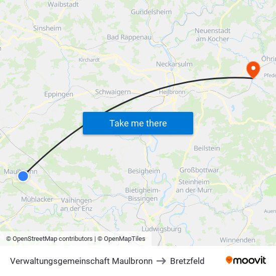Verwaltungsgemeinschaft Maulbronn to Bretzfeld map
