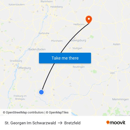 St. Georgen Im Schwarzwald to Bretzfeld map