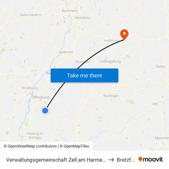Verwaltungsgemeinschaft Zell am Harmersbach to Bretzfeld map