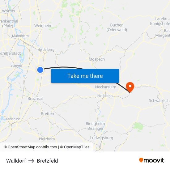 Walldorf to Bretzfeld map