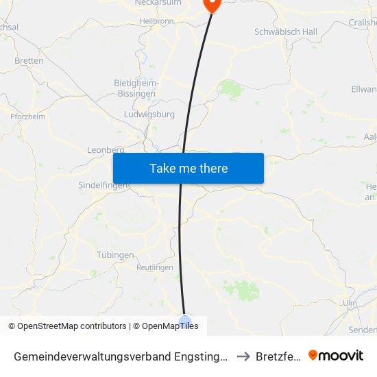 Gemeindeverwaltungsverband Engstingen to Bretzfeld map