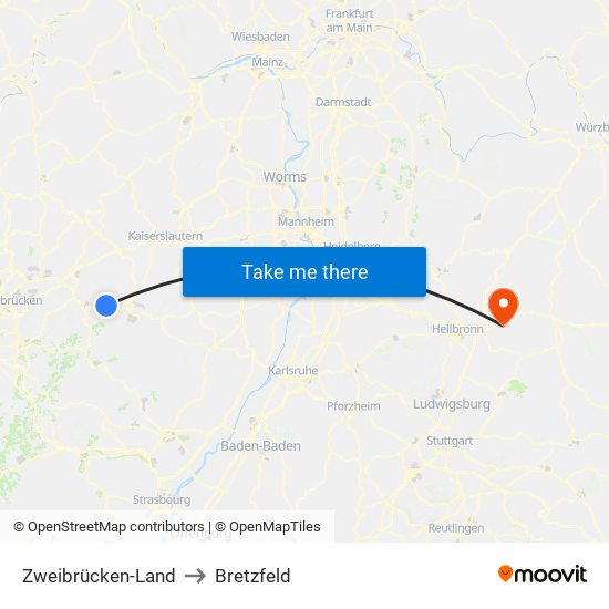 Zweibrücken-Land to Bretzfeld map