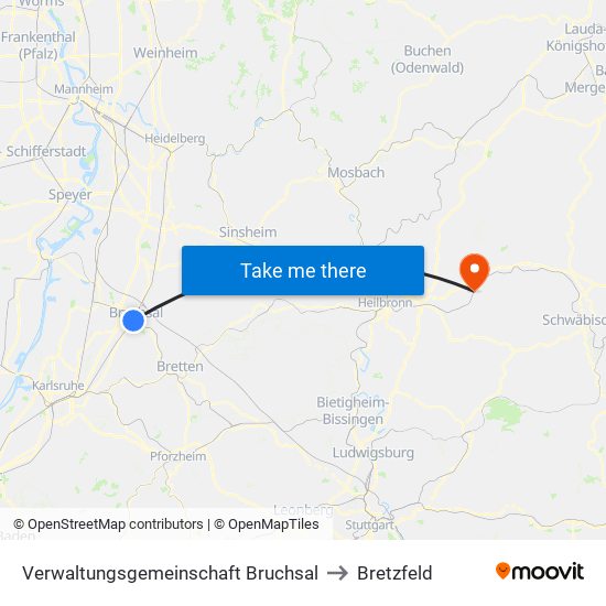 Verwaltungsgemeinschaft Bruchsal to Bretzfeld map