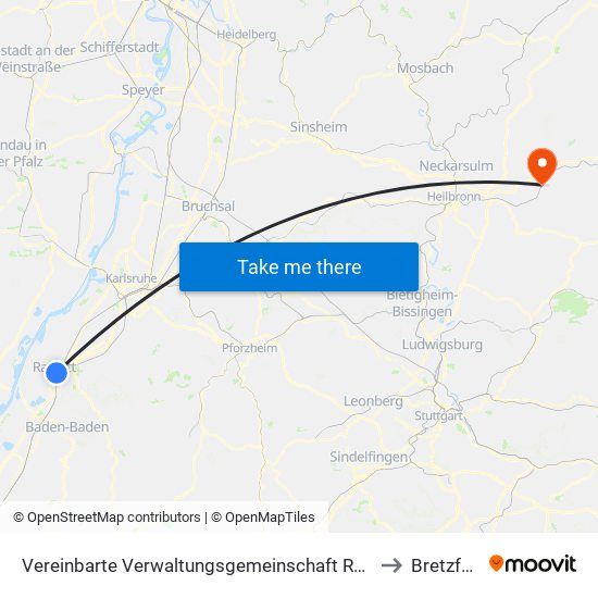 Vereinbarte Verwaltungsgemeinschaft Rastatt to Bretzfeld map