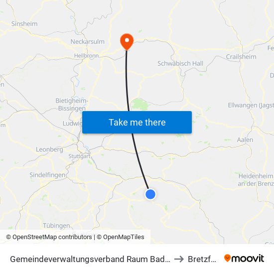 Gemeindeverwaltungsverband Raum Bad Boll to Bretzfeld map