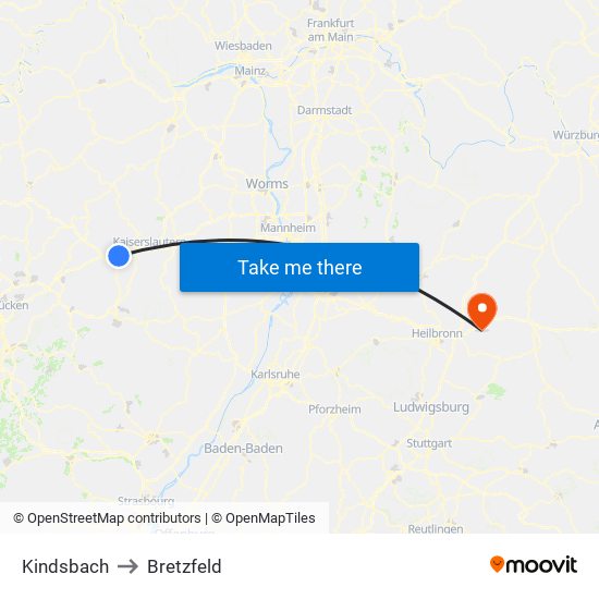 Kindsbach to Bretzfeld map