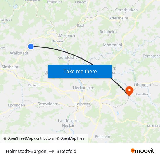 Helmstadt-Bargen to Bretzfeld map