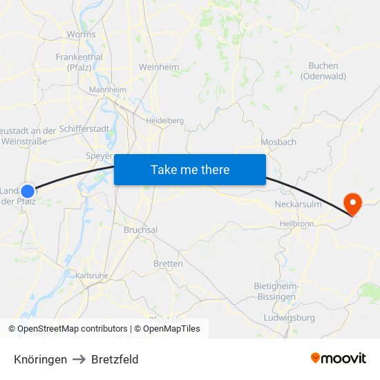 Knöringen to Bretzfeld map