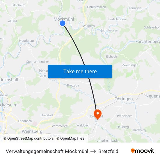 Verwaltungsgemeinschaft Möckmühl to Bretzfeld map