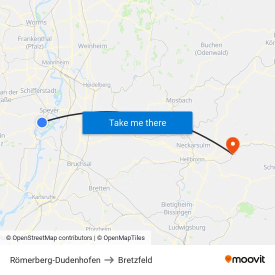 Römerberg-Dudenhofen to Bretzfeld map