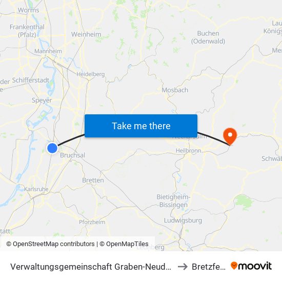 Verwaltungsgemeinschaft Graben-Neudorf to Bretzfeld map